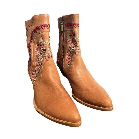 Anthropologie Marco Delli Embroidered Leather Western Boot Size 36 Floral Cowboy - Picture 7 of 14